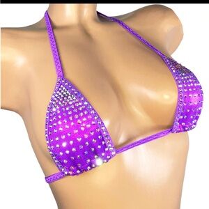 Purple rhinestone stripper bikini top